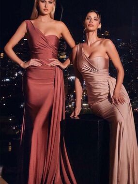 NWT Ladivine PT004 One-Shoulder Blush Pink Draped Evening Dress
